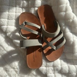Strappy Leather and Suede Sandals in Gray and Brown, Size 7
